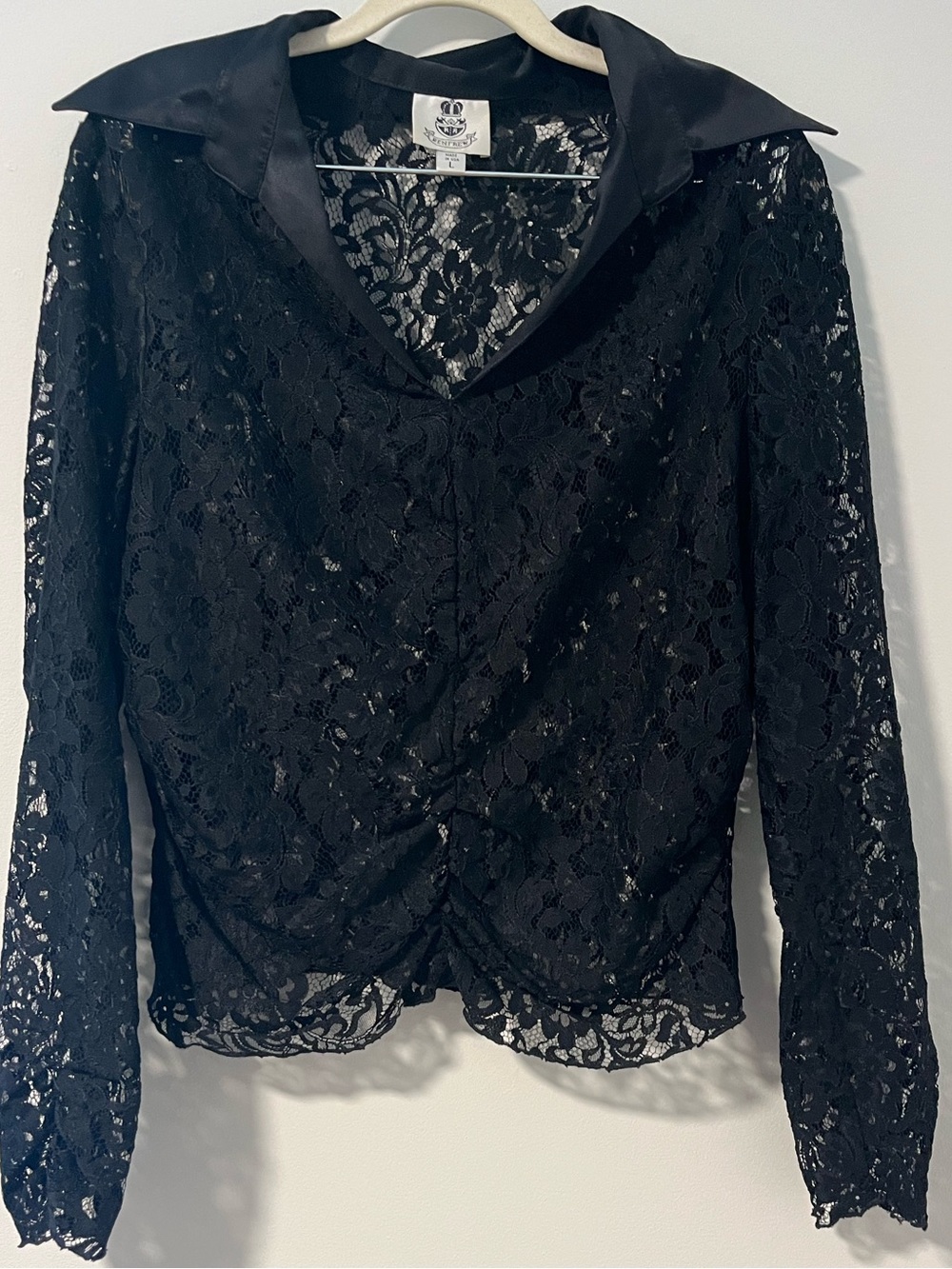 Holt Renfrew Womens Black Lace Long-Sleeve Blouse with Satin Collar